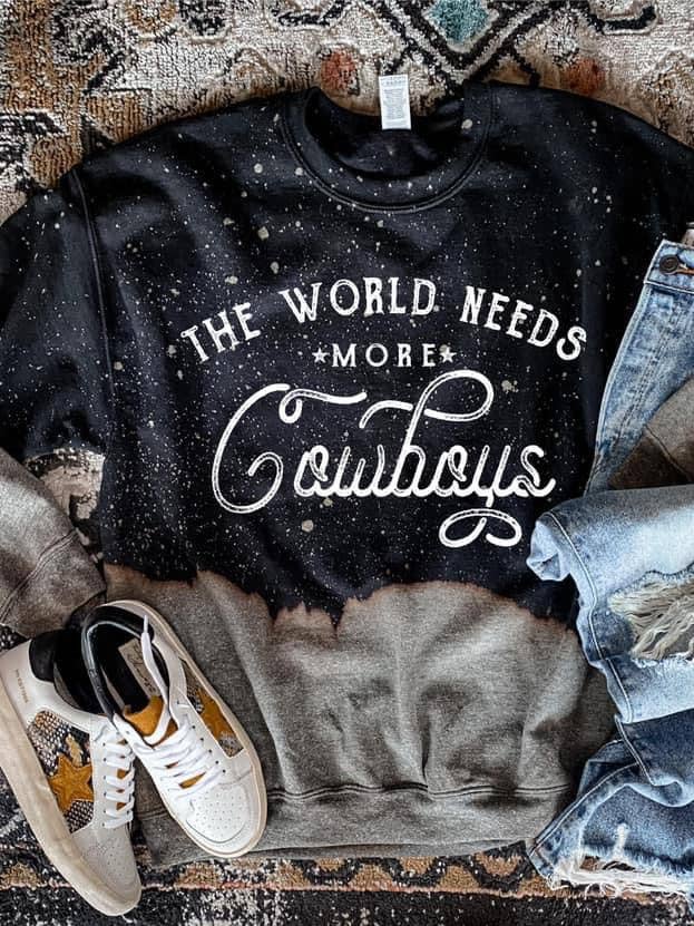 Felpa "Il Mondo Ha Bisogno di Più Cowboy" per la vendita all'ingrosso da parte di Hank & Scoot