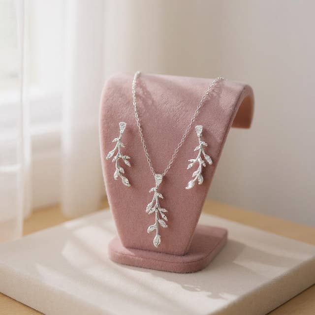 CUBIC ZIRCONIA COLLECTION - DAINTY VINE NECKLACE SET - NK138 for wholesale by Athena Bridal Jewellery