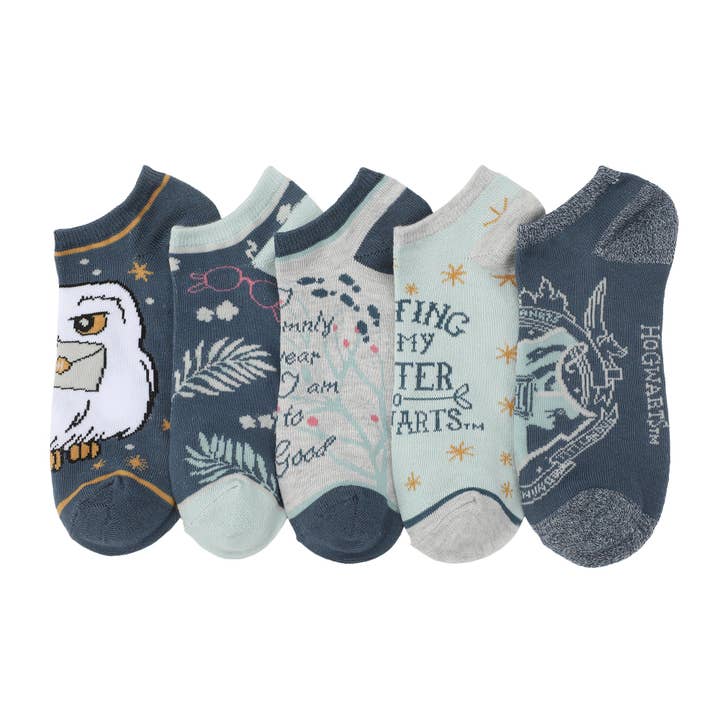 Bioworld Merchandising - Wholesale Socks - Women's - Harry Potter Hedwig Women's 5 Pair Ankle Socks