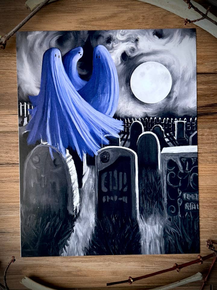 A Dance in the Moonlight Blue Ghost Art Print for wholesale by Signum Somnia