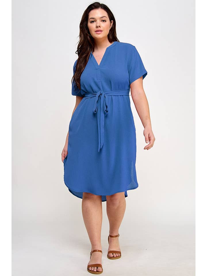 Haute Fox Plus Size & Contemporary - Wholesale Dress - Women's - Plus Size Midi V-Neck Waist Tie Dress SS2352P-D