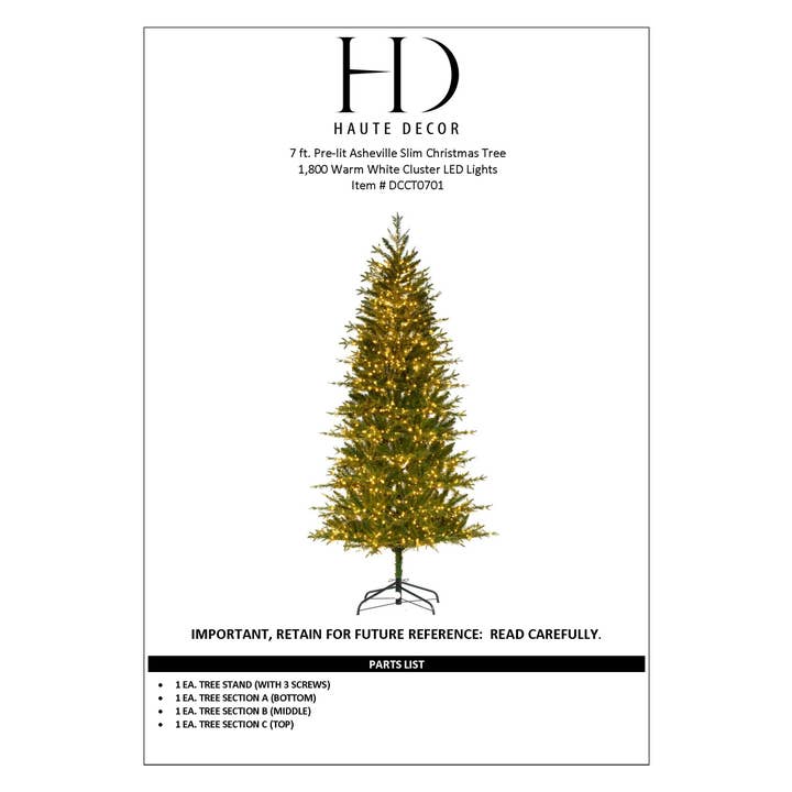 Haute Decor - Wholesale Artificial Christmas Tree - 7 Foot Pre-lit Asheville Slim Christmas Tree6