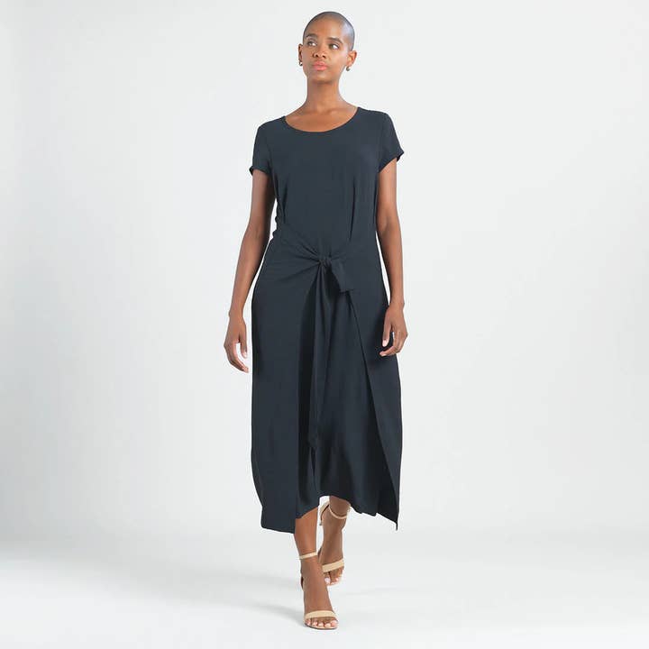 Clara Sunwoo - Wholesale Dress - Women's - DR184R - Soft Textured Rayon - Wrap Overlay Center Tie Dress