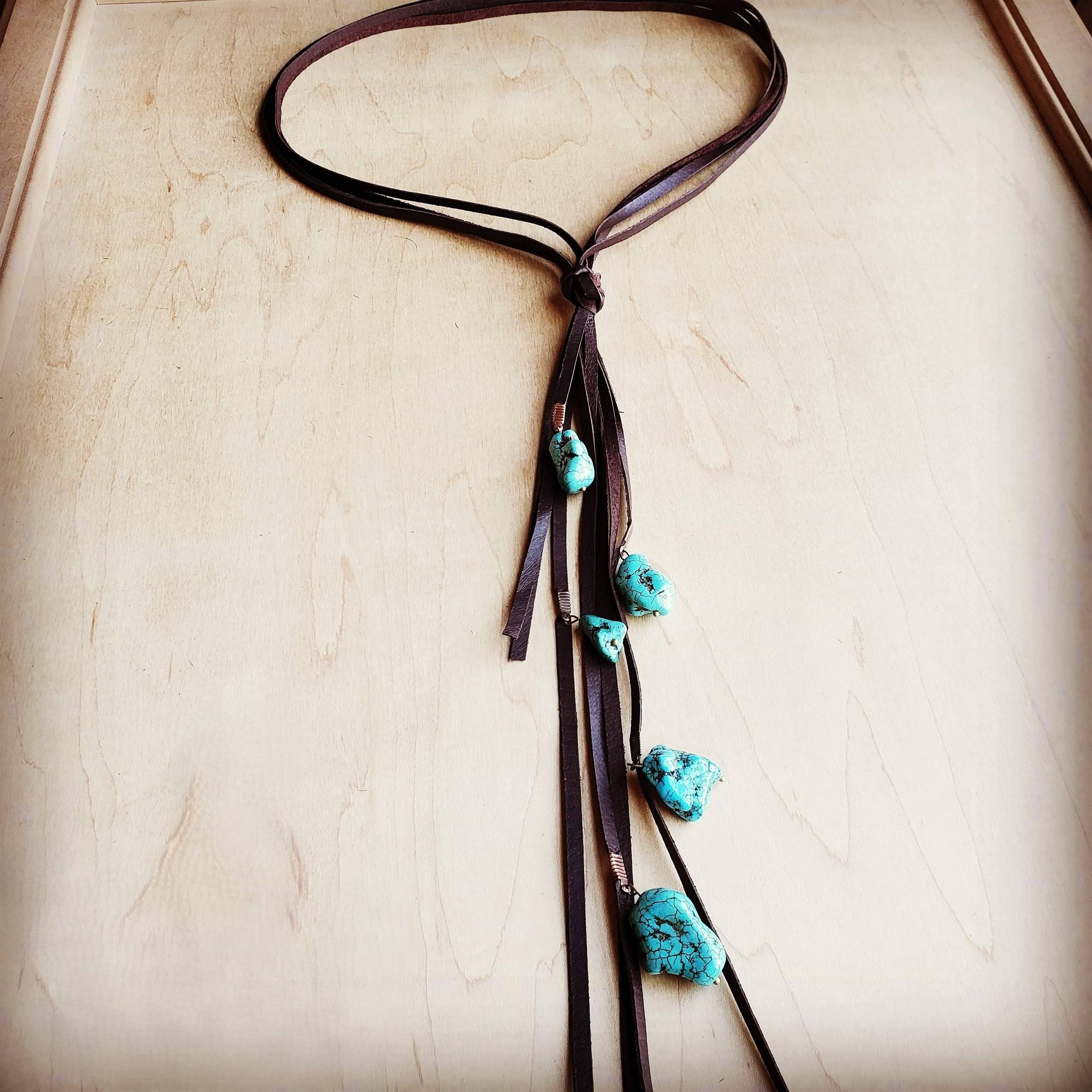 The Jewelry Junkie - Wholesale Pendant/Charm Necklace - Leather Lasso Necklace with Turquoise Accents 251r2