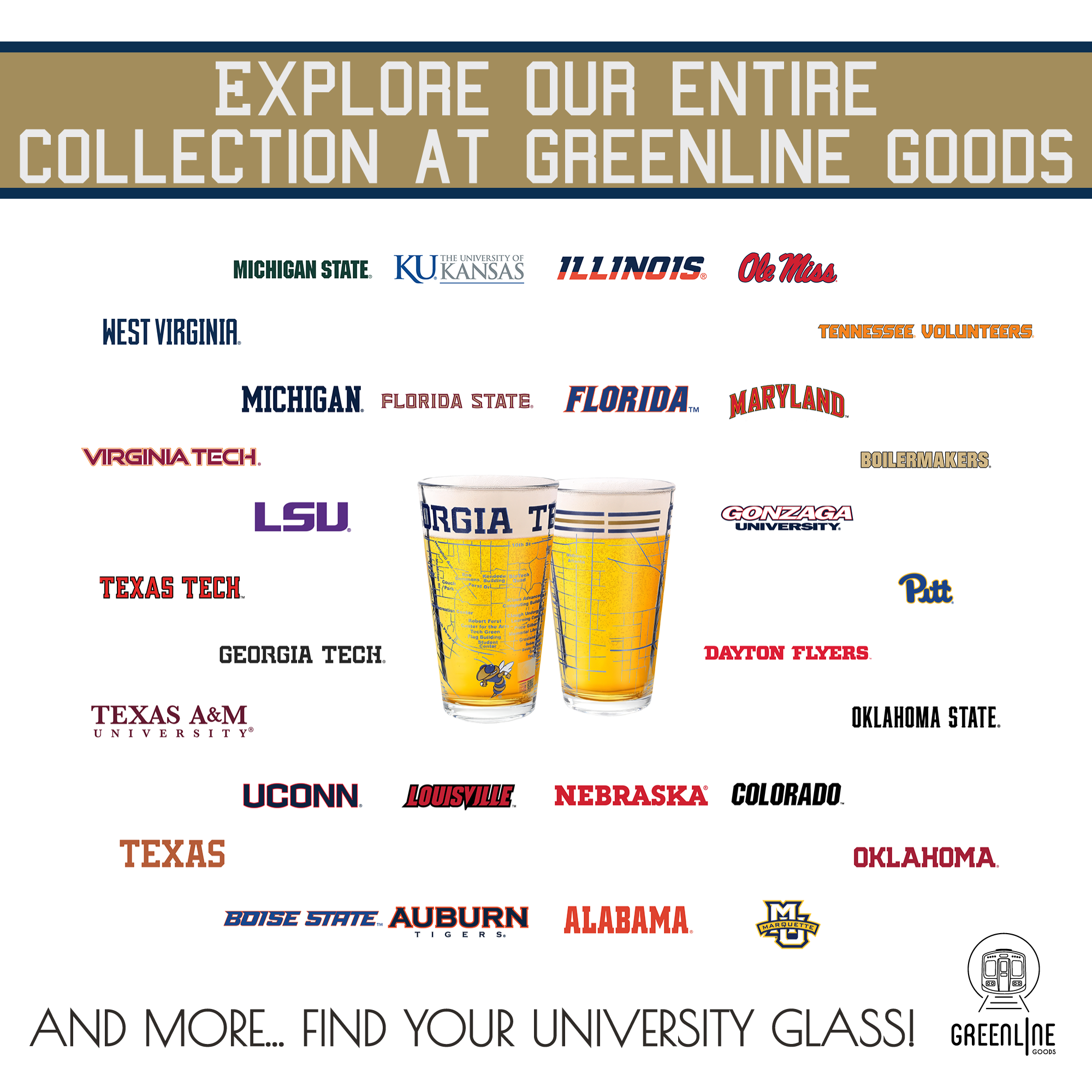Greenline Goods - Vente Verre/chope à bière - Verres à bière de l'université Georgia Tech Yellow Jackets (ensemble de 2), 16 oz – Logo en couleur + Carte du campus6