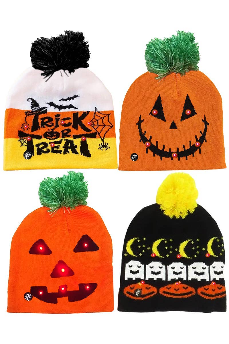 ASSORTED Halloween Led Light-up Pom Pom Short Beanie for wholesale on Faire1