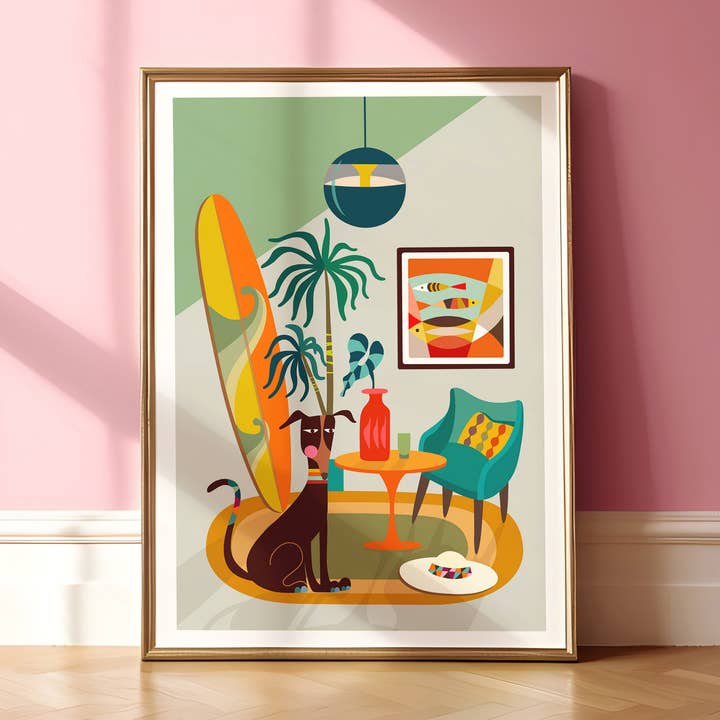 3 Birdies Studio - Wholesale Art print - Mid Century Modern Dog Art Print0