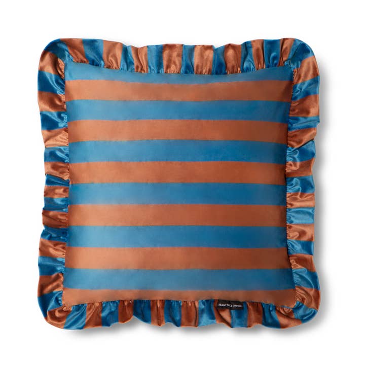 Pleated Blue and Brown Velvet Throw Pillow for wholesale by Really Nice Things