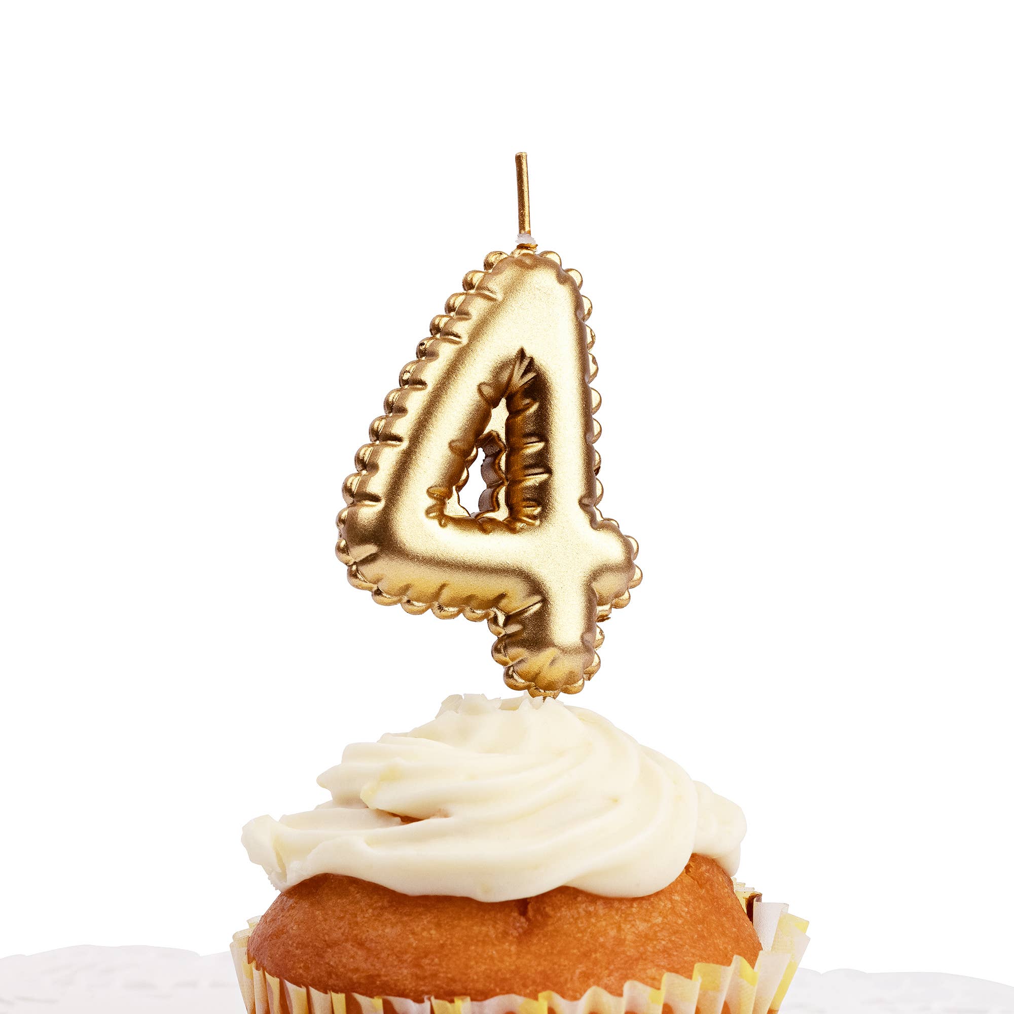 Designhouse95 - Wholesale Cake/cupcake topper - Number candle 1pc, 4, Foil balloon, Gold
