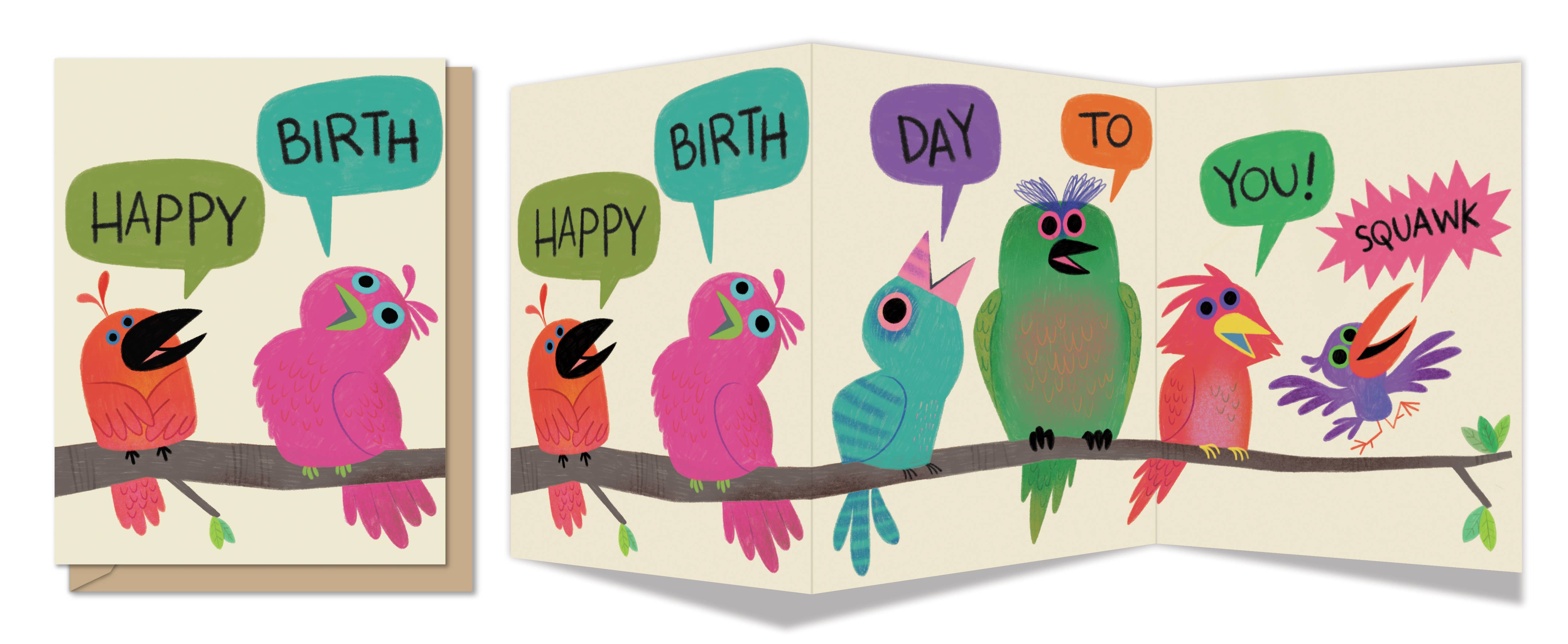 Maginating - Vendita all'ingrosso Biglietti di auguri - Biglietto di Auguri di Compleanno a Tre Ante | Uccelli su un Ramo di Compleanno0