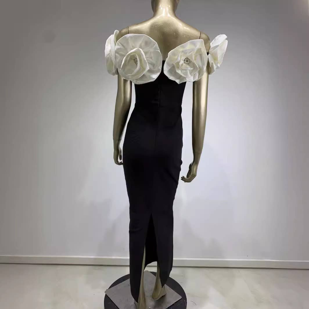 Productseeker – wholesale Klänning - Dam – DR0190 Elegant blommig bandageklänning - svartvitt7