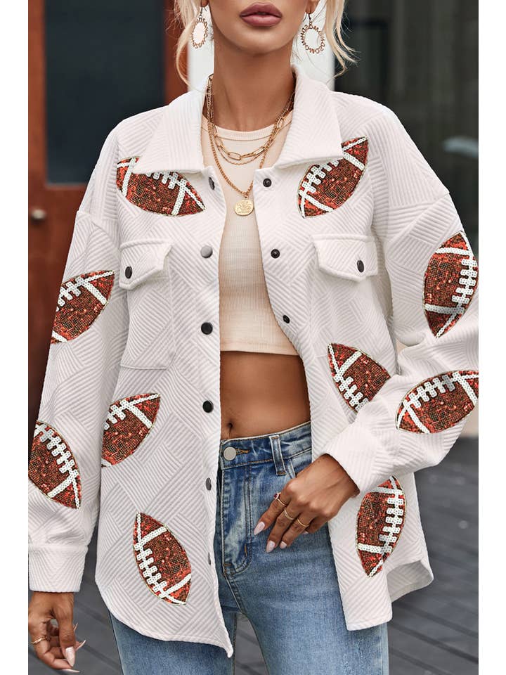 Beige LDC Bubble Gum Texture Sequined Rugby Football Shacket for wholesale on Faire