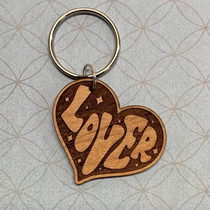Lover Heart Engraved Wood Keyring - Love Taylor & Travis for wholesale by The Brassy Explorer