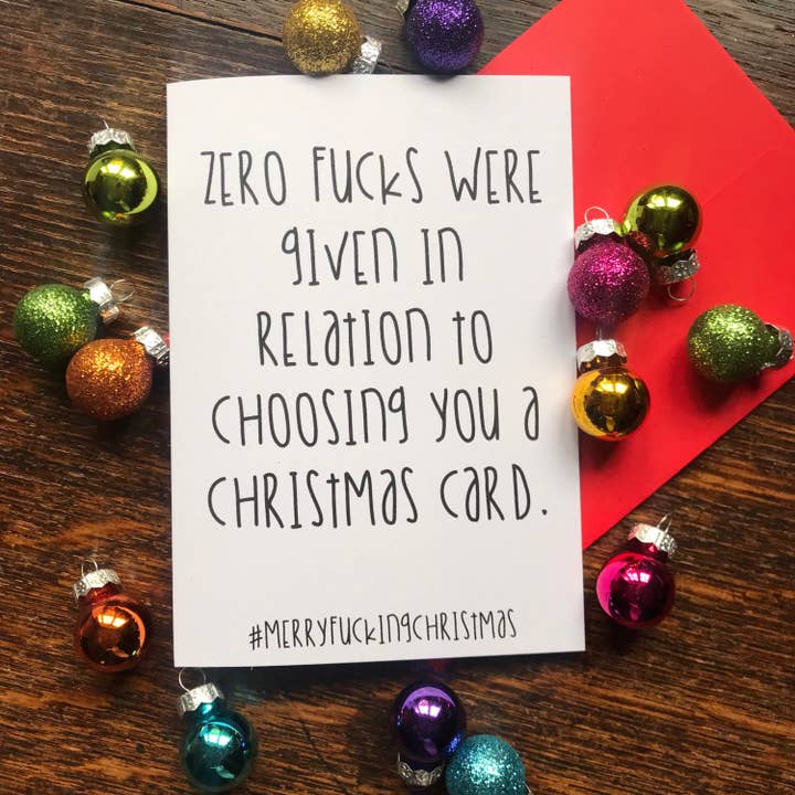 Rude Christmas Card. Profane Adult, Swearing. C6 Size with Red Envelope. Blank inside. Zero fucks given. Free UK Postage. for wholesale by Scent with Profanity