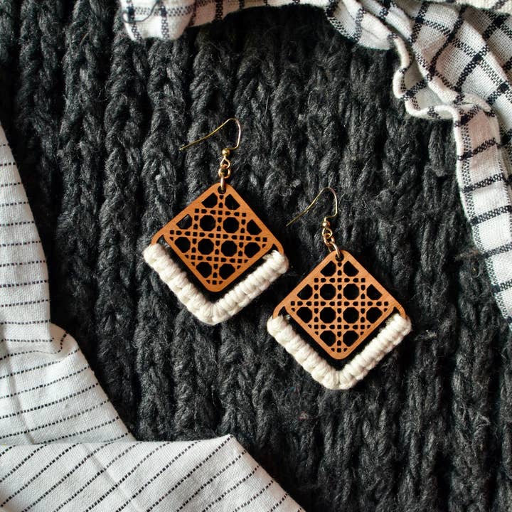 Cream Rattan Earrings for wholesale by The Twistery