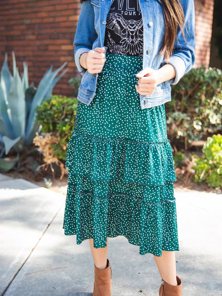 Tickled Teal - Wholesale Skirt - Women's - Ruffle Tiered Midi Raven Skirt4