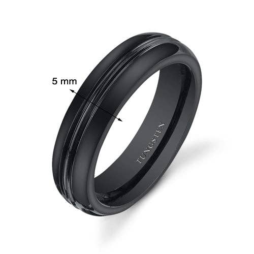 Peliani - Wholesale Band/Stacked Ring - Double Groove 5mm Womens Black Tungsten Band Size 71