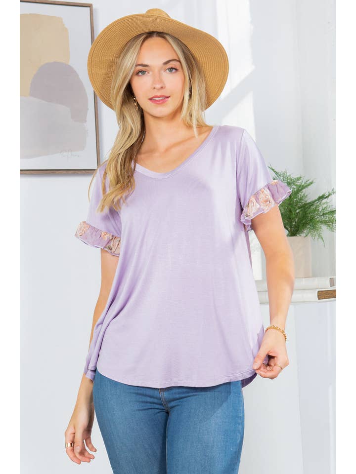 Orange Farm Clothing - Vendita all'ingrosso Tunica - Donna - Manica con volant e scollo a V a contrasto -2 colori6