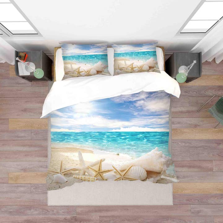 Jess Art Decoration - Wholesale Bedding Set - 3D Tropical Beach Starfish Blue Sea Quilt Cover Set Bedding Set Duvet Cover Pillowcases JN 11801