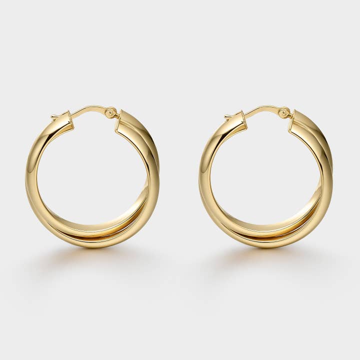 Itemporality - Wholesale Hoop Earrings - Silver hoops plated in yellow gold with a double intertwined effect 25mm2