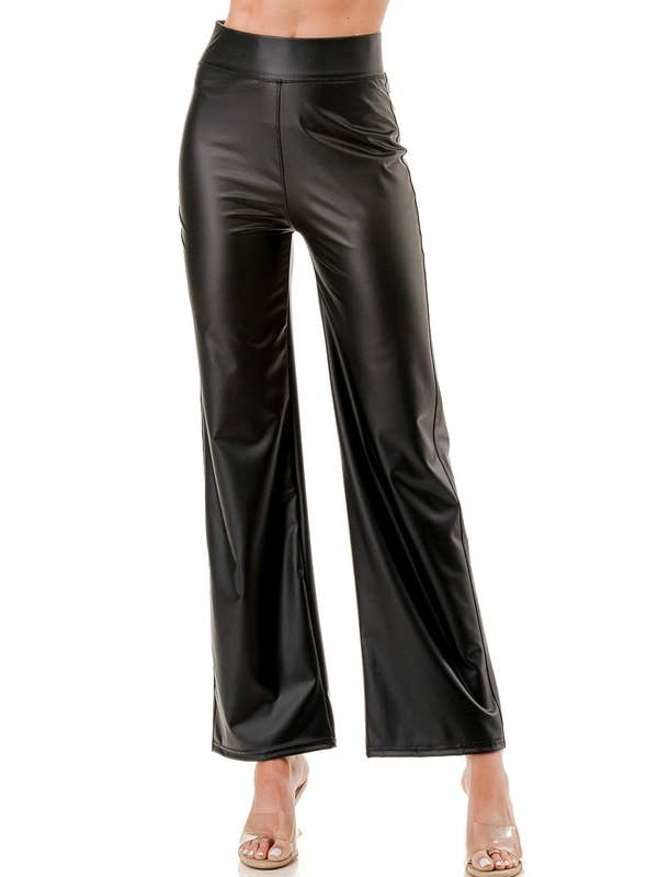 Noir PANTALON DROIT EN CUIR VÉGÉTALIEN PPU11 en vente sur Faire2