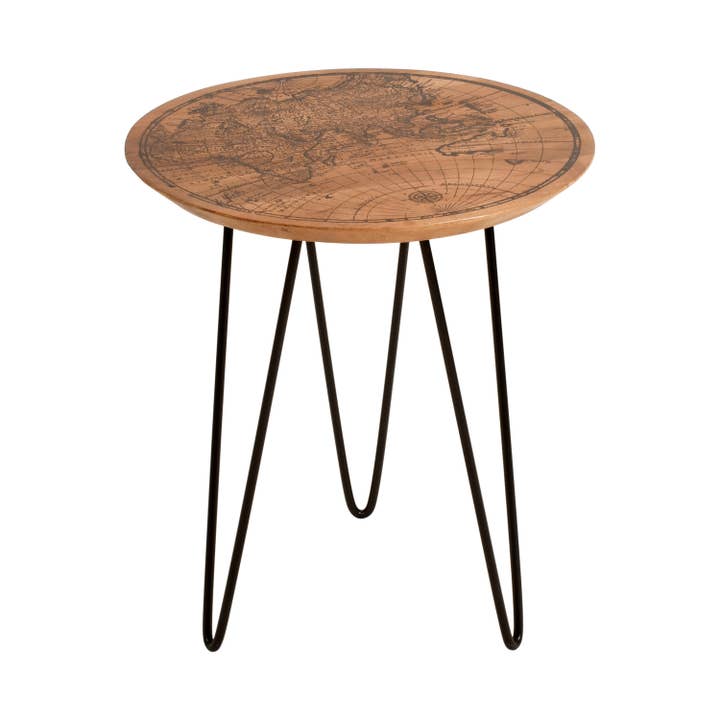 Medinia Old World Map Print Round End Table for wholesale by Indus Modern