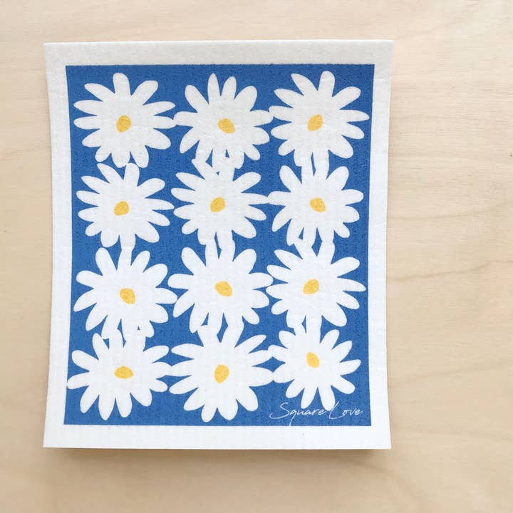 Daisies Blue Swedish Dishcloth for wholesale by Square Love