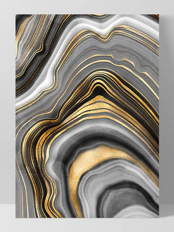 Agate Print Black Gold IV. Grey Gold Art. Geode Wall Decor for wholesale by PRINT AND PROPER