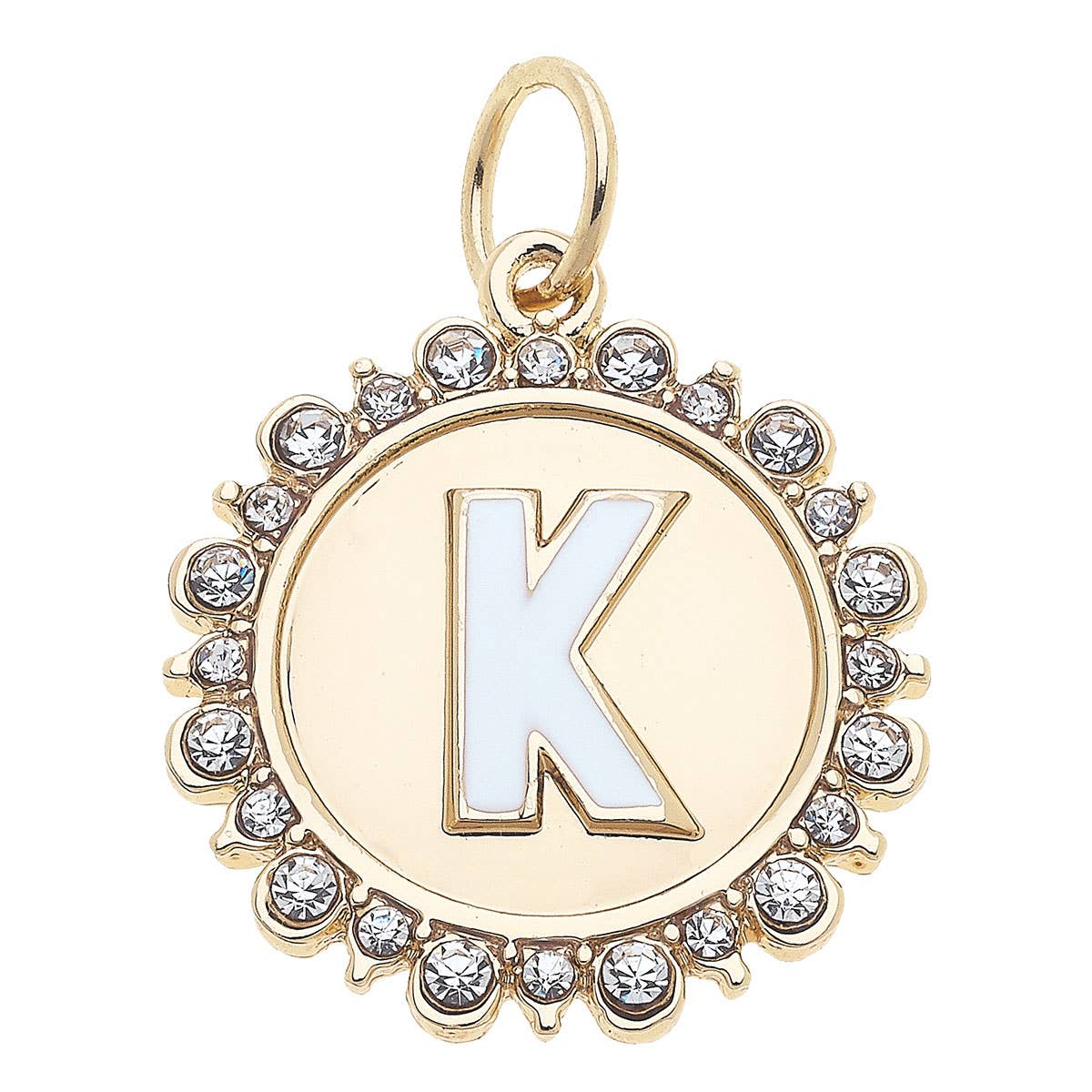 Canvas Style - Wholesale Individual Charm/Pendant - Rhinestone Letter Disc Charm in Shiny Gold10