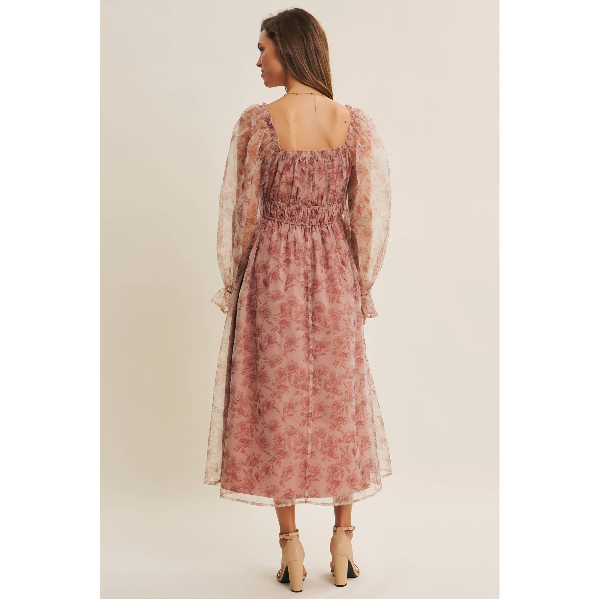 in february - Wholesale Jurk - Dames - ETHERISCHE ELEGANTIE BLOEMIGE ORGANZA MIDI-JURK MET ELASTISCHE TAILLE24