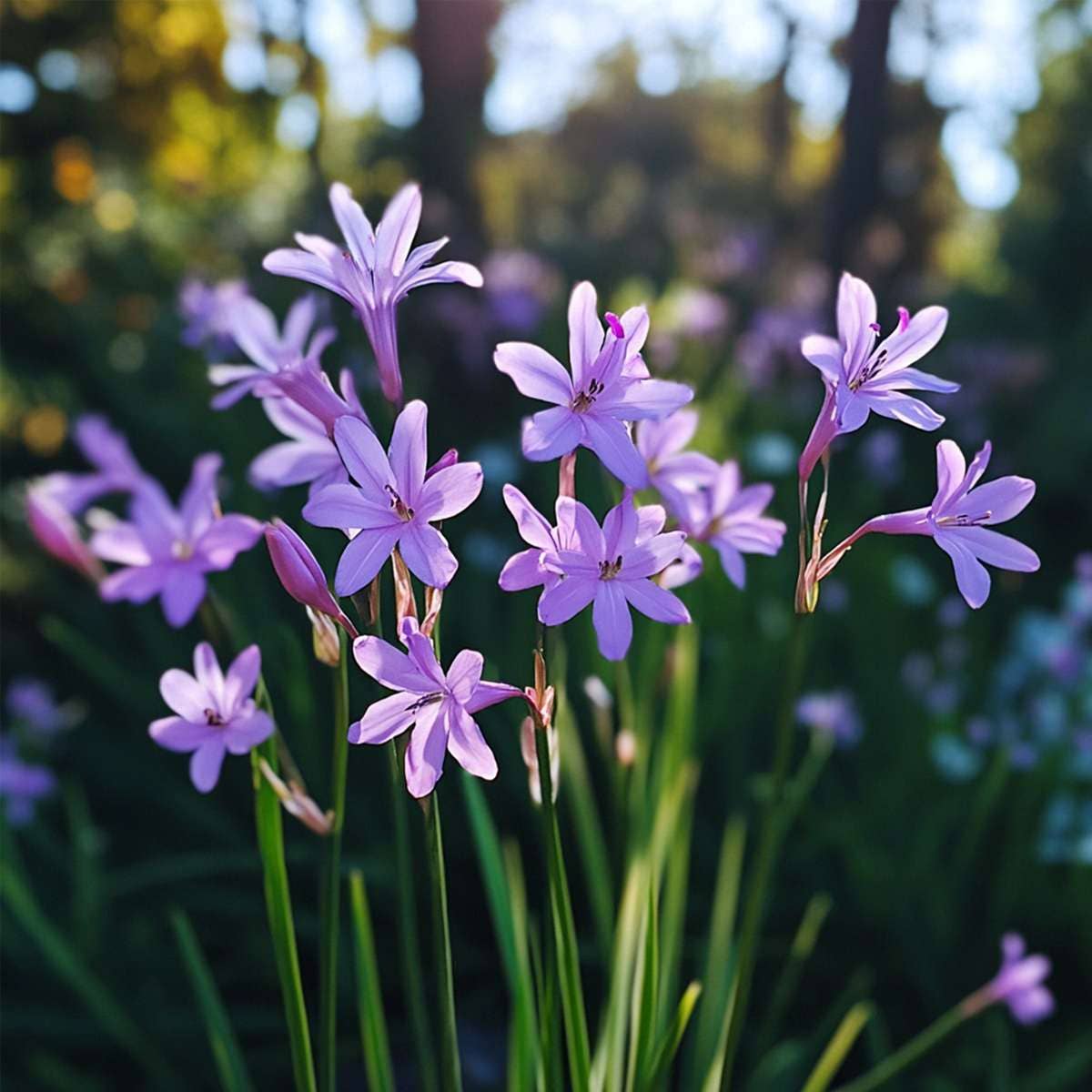Oasis of Life – Engroshandel Ægte plante – Værelsehvidløg Tulbaghia violacea – 3 planter – Højde 15–25 cm – Ø9 cm – Spiselig plante med violette blomster & hvidløgsduft – Krydderurt & prydplante til have, altan & køkken5