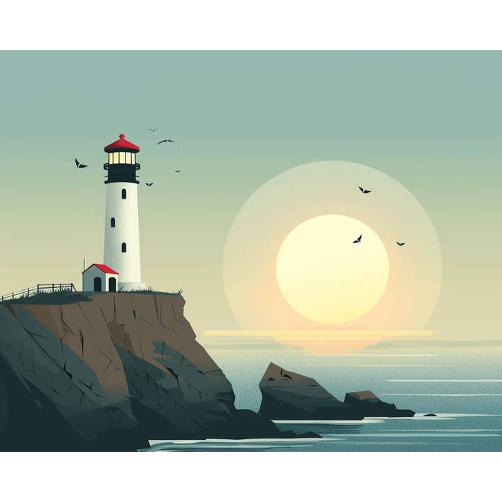 Mowbi - Wholesale Art Print - Minimalist Lighthouse Landscape 8"x10" Art Print