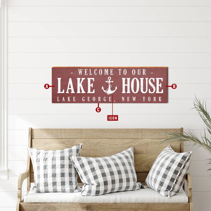 Customizable Lodge Red Lake/Mountain House Sign | Wall Art Print on Real Wood for wholesale by Mill Wood Art