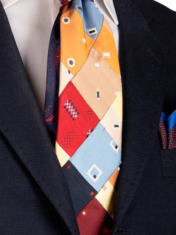 Gravata Mosaico Patchwork de Seda Fantasia Multicolor PM627 por atacado de Graffeo Cravatte