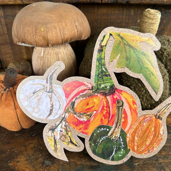 Clare O’Neill Artworks – wholesale Postcard – Large Custom cut Pumpkin postcard 1