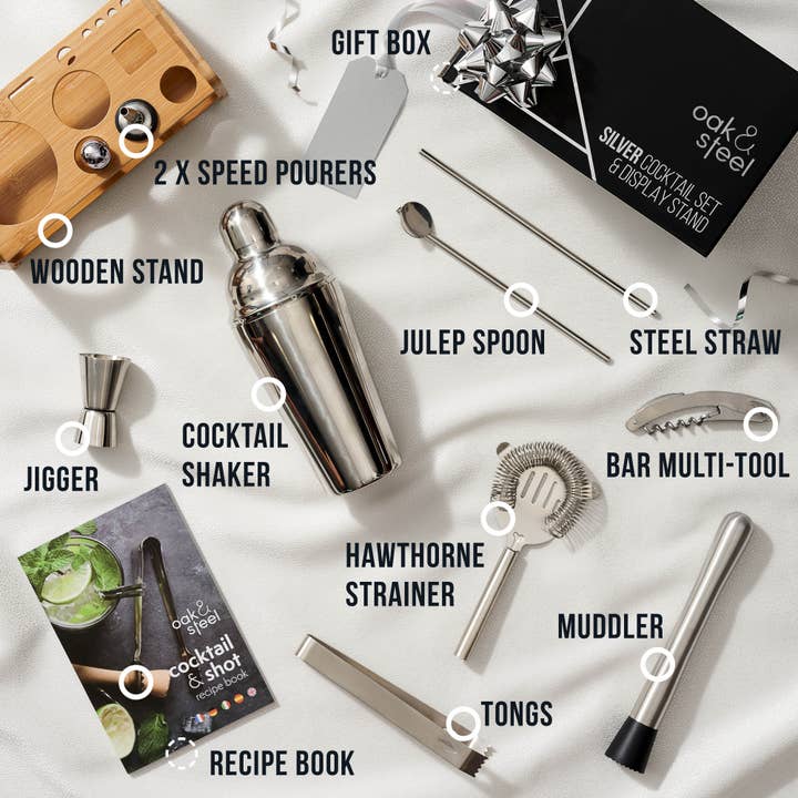 Oak & Steel - Wholesale Bar Tool - 13 Pcs Silver Cocktail Set
