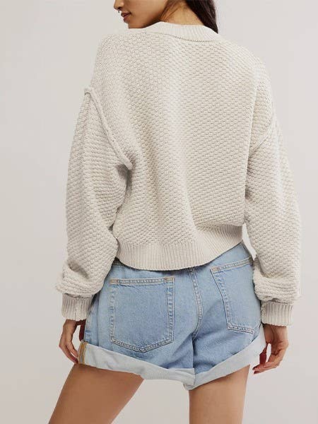 Rosa Clothing - Wholesale Cardigan - Women's - Slouchy button down cropped textured knit cardigan