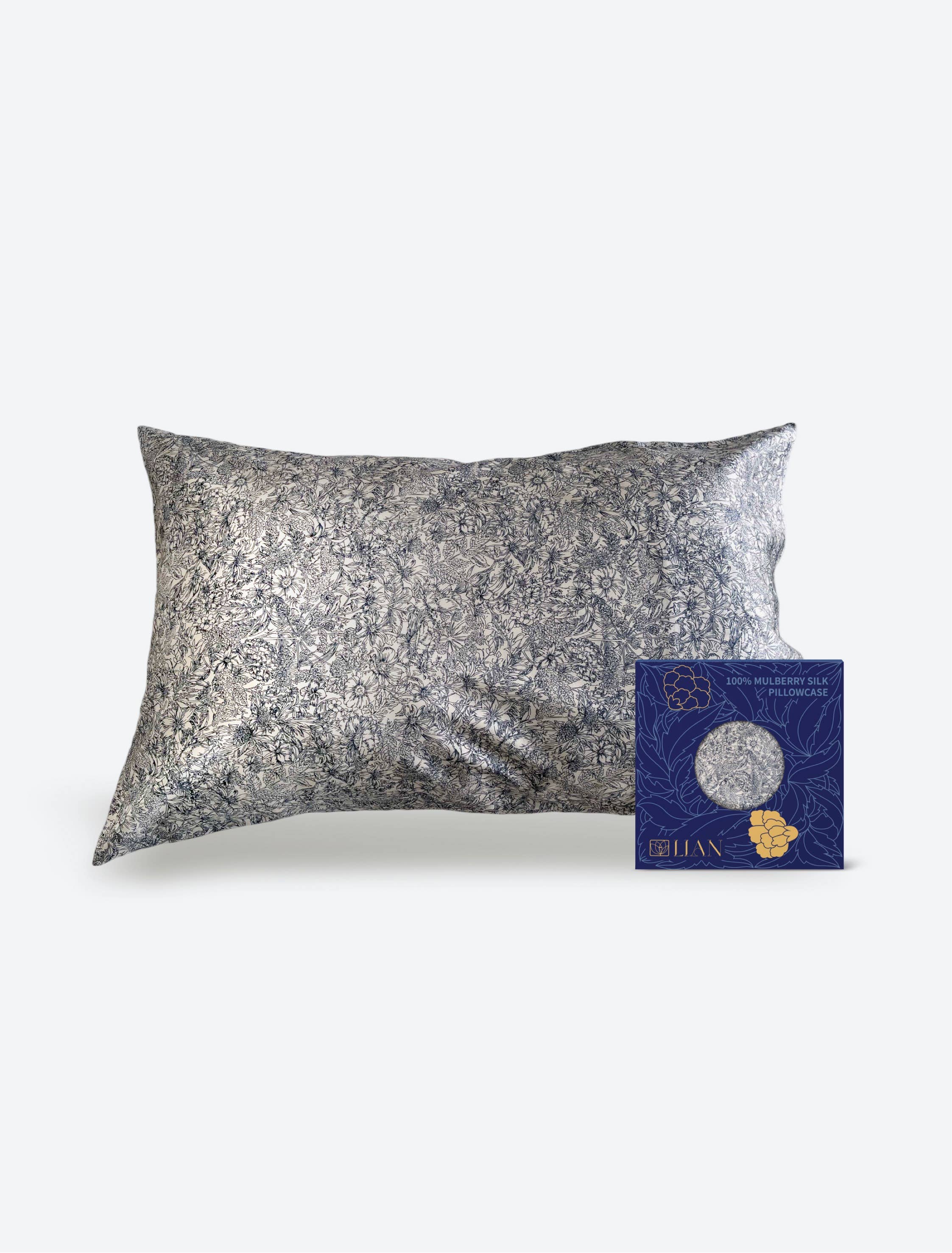 Lian Collection – wholesale Bedding pillowcase/sham – 100% Mulberry Silk Pillowcase - Floral Block-Print Design