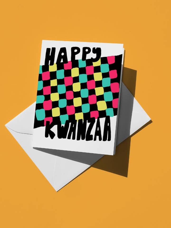 Happy Kwanzaa Mkeka Design Greeting Card, A2 Size, Premium Matte Cardstock, Non-Toxic Ink, Includes Envelope, Holiday Celebration Card for wholesale by semiserious studio