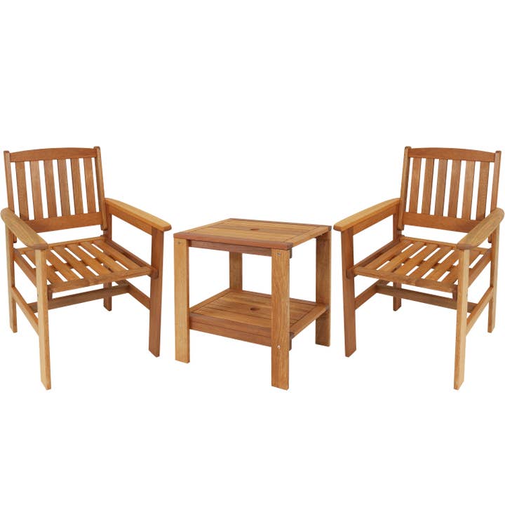 Sunnydaze Decor - Wholesale Patio Set - Meranti Wood 3-Piece Patio Conversation Set with 2 Chairs1