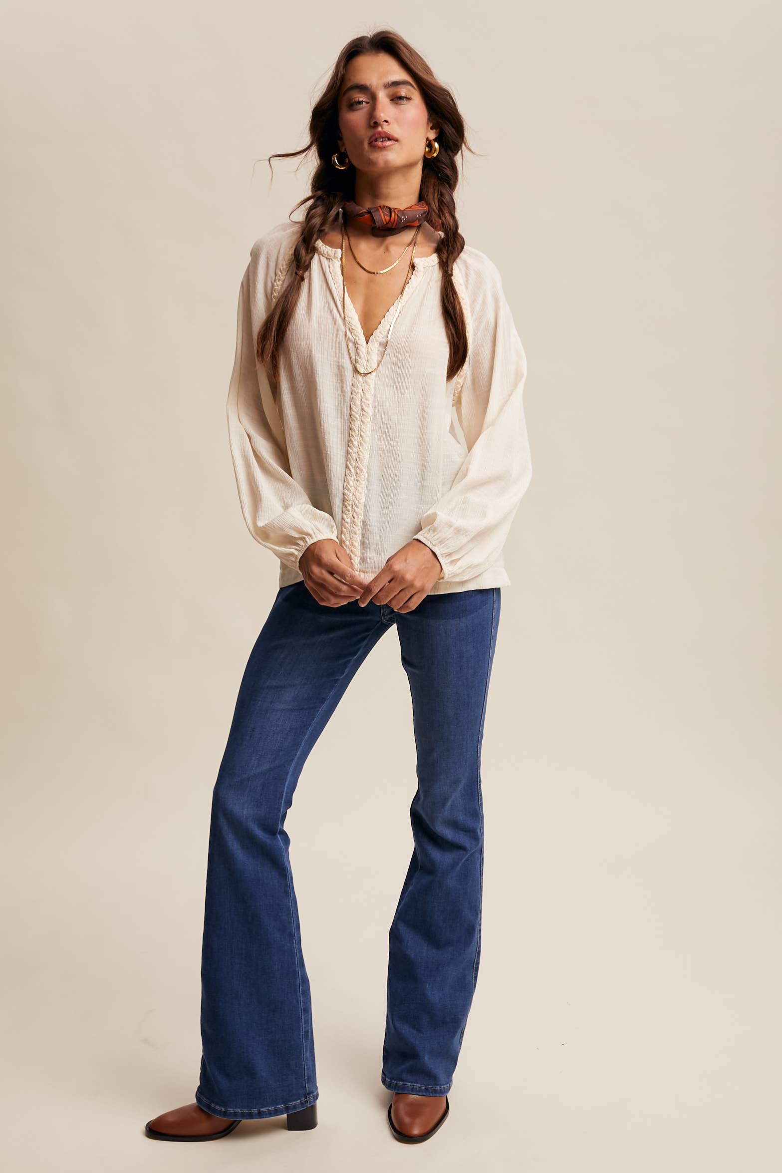 Listicle - Wholesale Blouse - Women's - Braided Trim Peasant Blouse LT144711