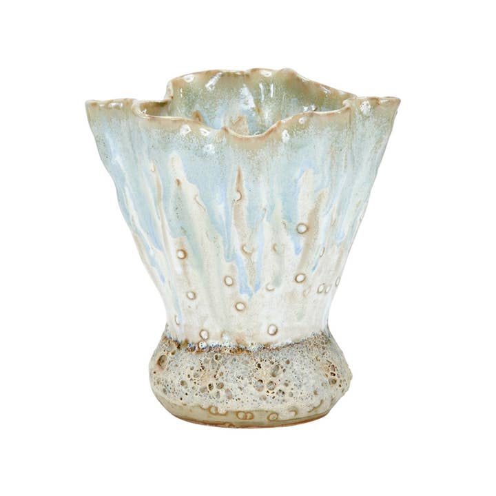 Two Tone Multi Glazed Scalloped Ceramic Vase V223L for wholesale by Continental Home