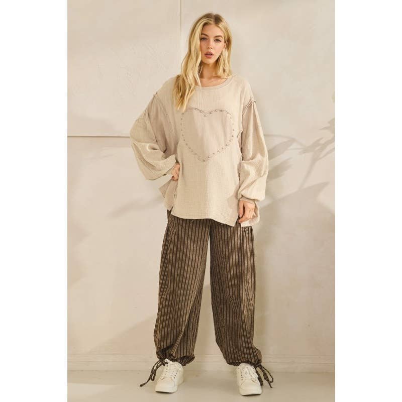 GRAY Studded Heart Patch Top for wholesale on Faire4