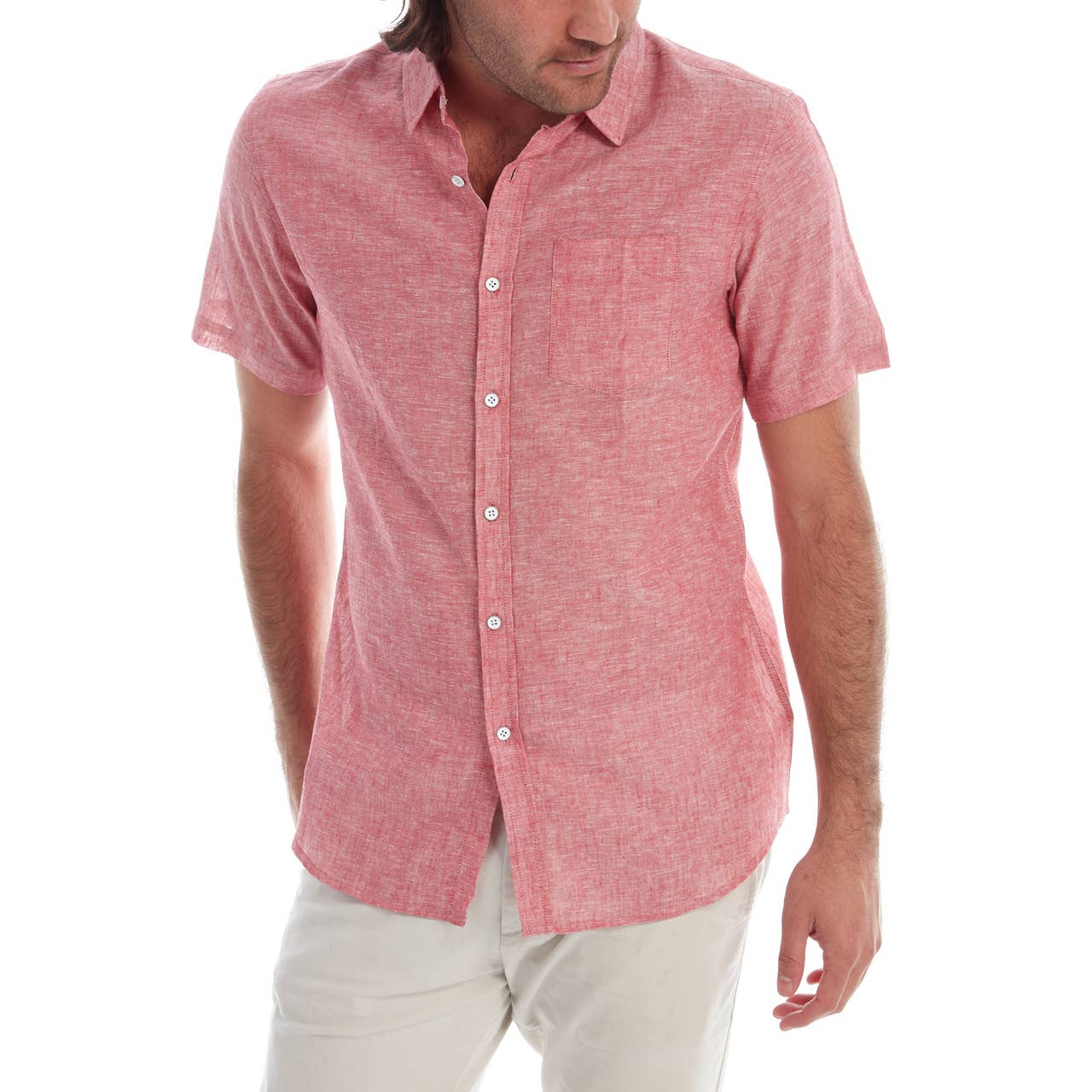 PX - Wholesale Button Down Shirt - Men's - Short Sleeve Solid Linen Shirt4