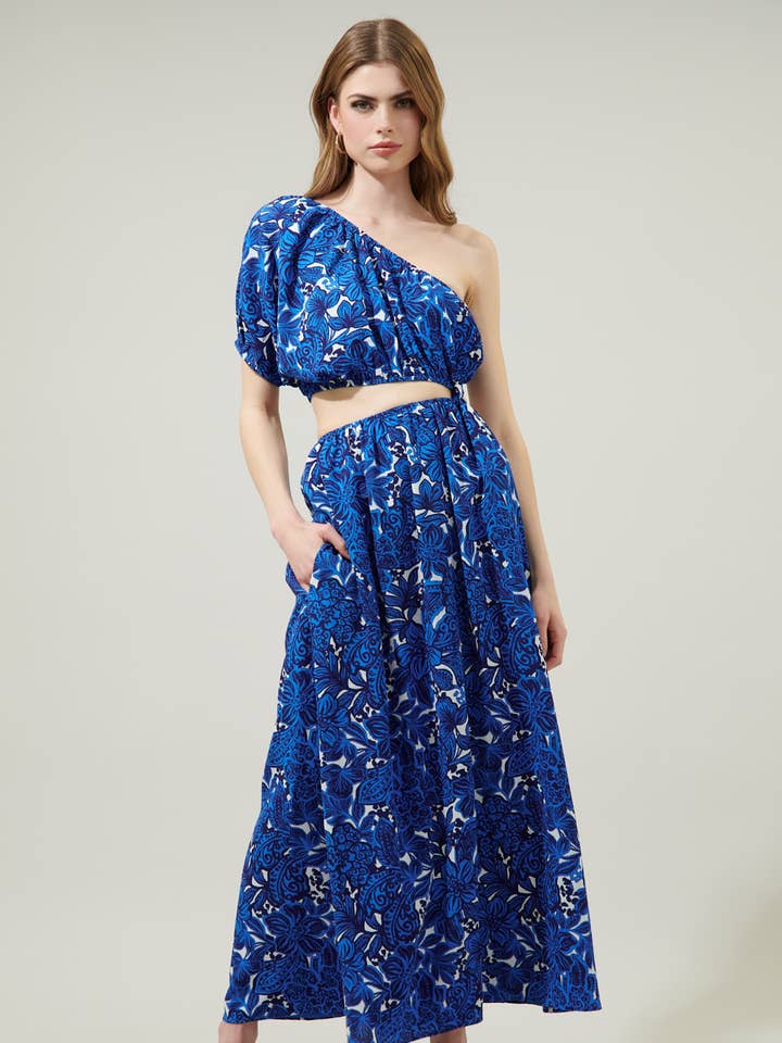 Caspian Floral Cutout One Shoulder Maxi Dress for wholesale by Sugarlips
