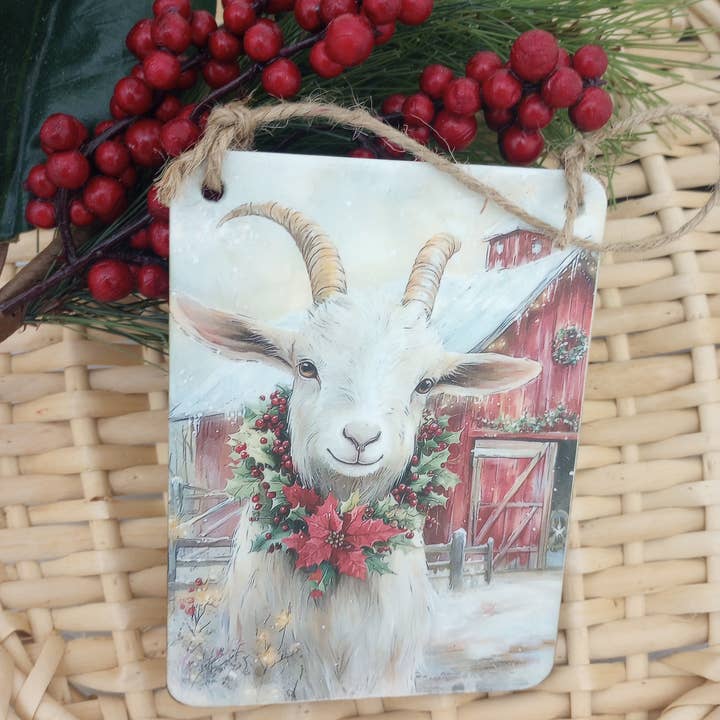 Christmas at the Olde Red Barn Ornament - Goat - WILLOW for wholesale by Bluegrass Burlap Co