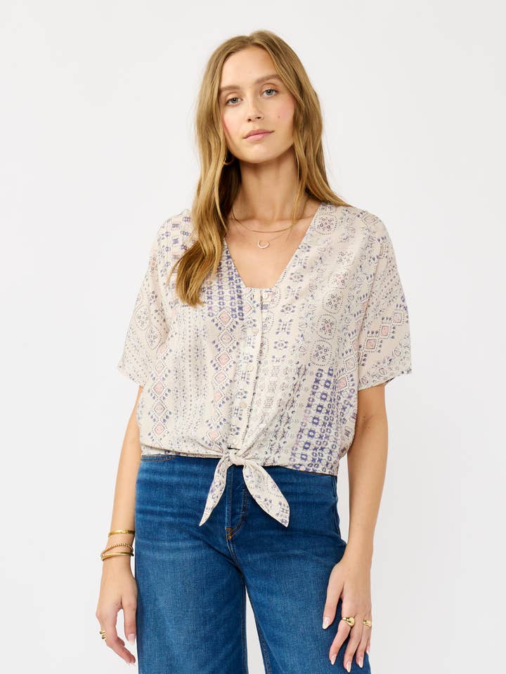 Tribal Print V-Neck Tie Front Top for wholesale by Lovestitch