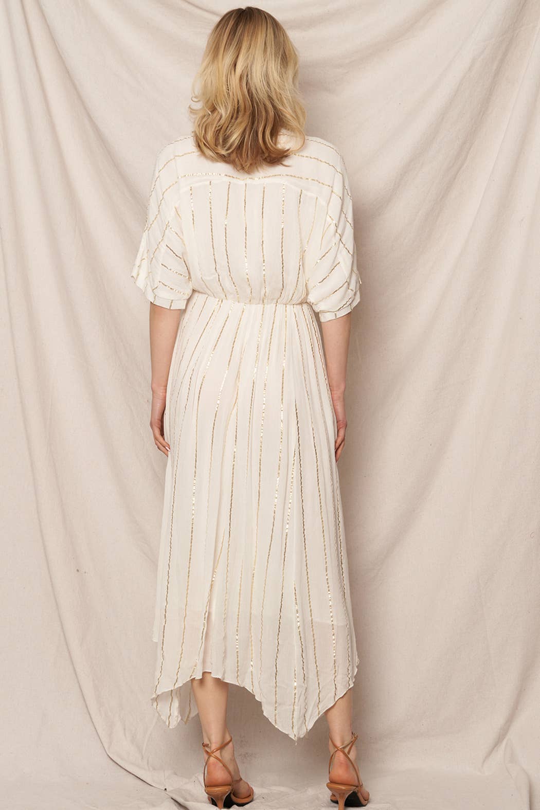 En Crème - Vente Robe – femme - Robe midi rayée à sequins2