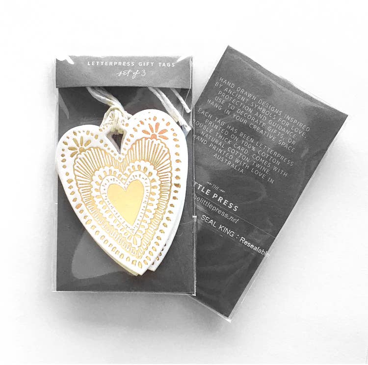 THE LITTLE PRESS - Wholesale Gift Tag - Heart - Gold Foil - set of 3 Tags4