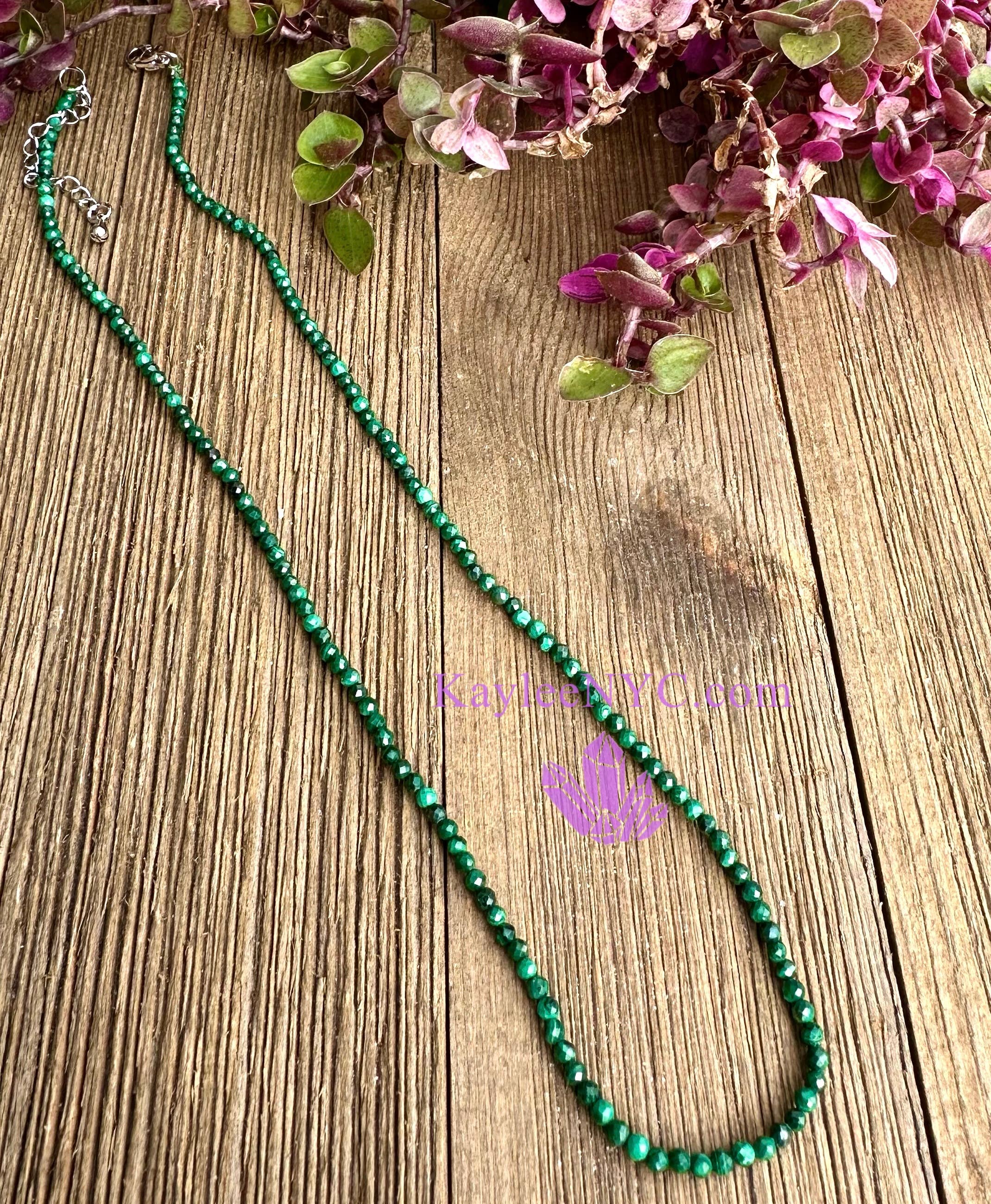 KayleeNYC - Wholesale Beaded/Pearl Necklace - 2mm Natural Malachite Necklaces Crystals Healing Energy1